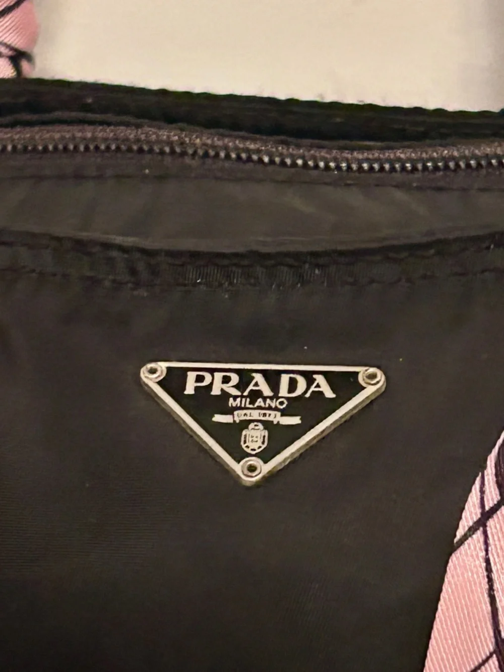 Prada Black Nylon Tote with Pink Scarf-Detail Handles - Picture 2 of 12